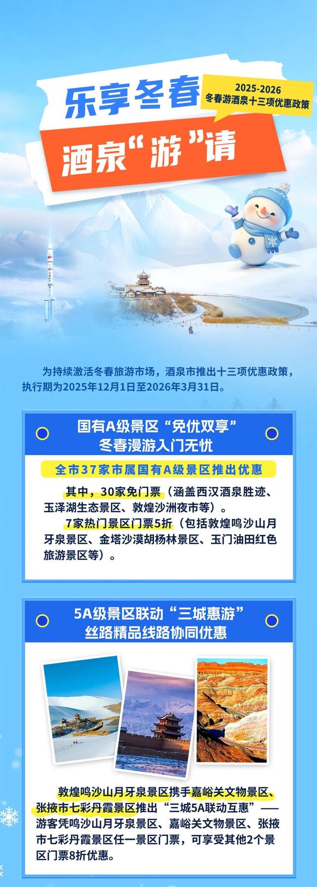 最新！十三项硬核政策，激活酒泉冬春游