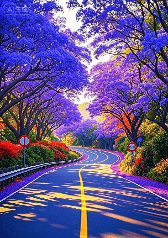 这条紫花满径的山间公路，美得不像话！