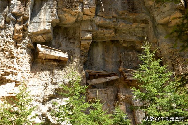 山西宁武石门悬棺：万仞崖龛藏古柩、千年石棺映翠岚