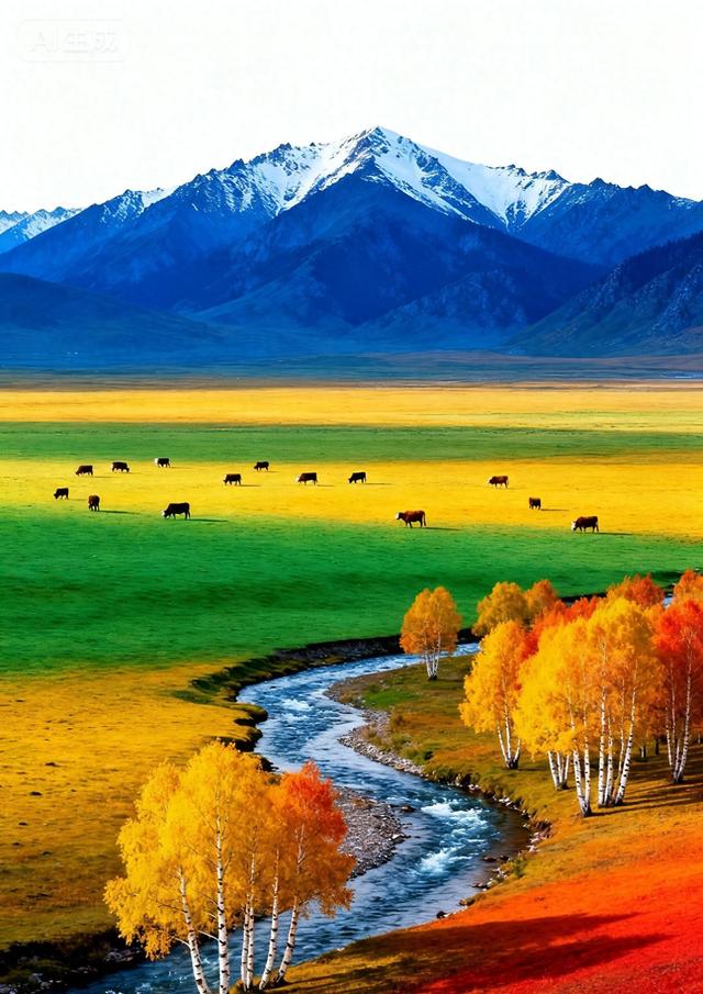 雪山下的秋野牧歌