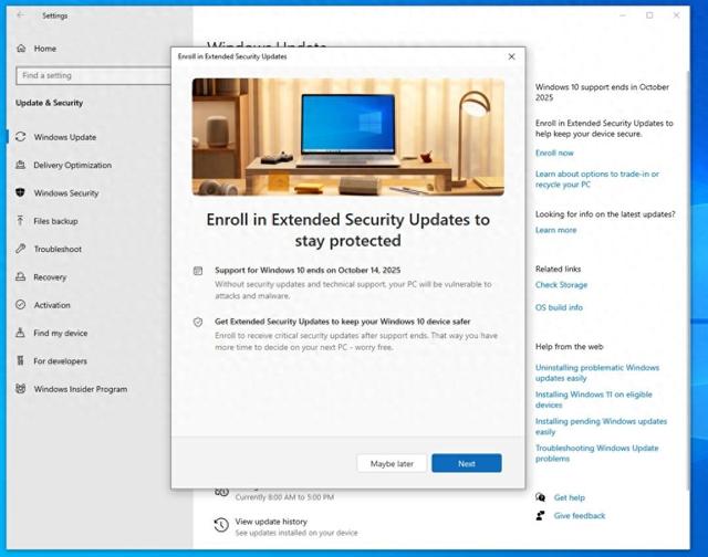 微软放宽欧洲区Windows 10延长更新流程但账号仍必需