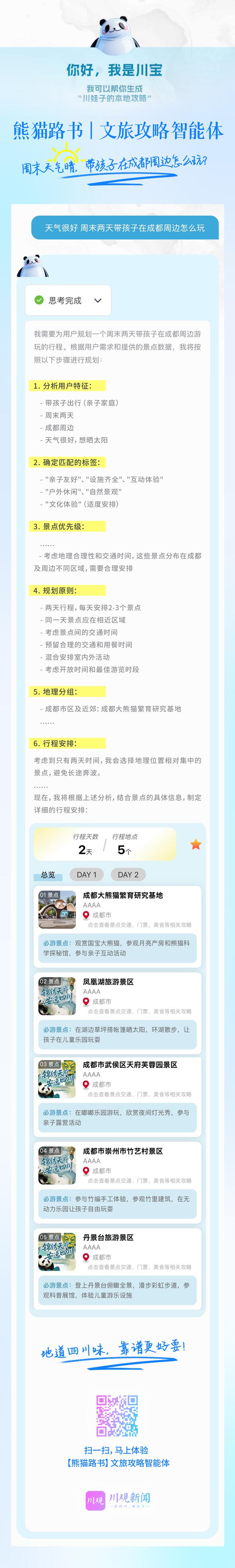 “熊猫路书”请回答①：周末带娃去哪儿晒太阳？