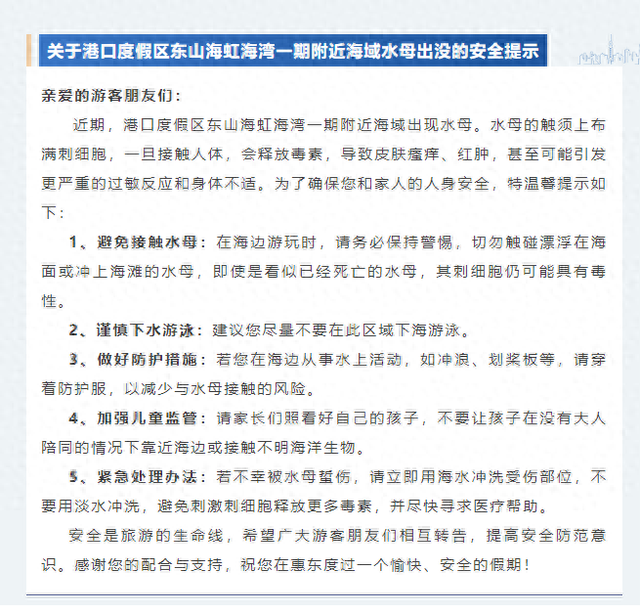 惠东滨海旅游注意！港口东山海发现有毒水母