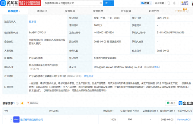 vivo在东莞成立贸易新公司，含日用品销售业务