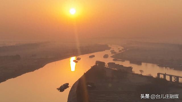 冬日晨光映运河 台儿庄段现别样景致