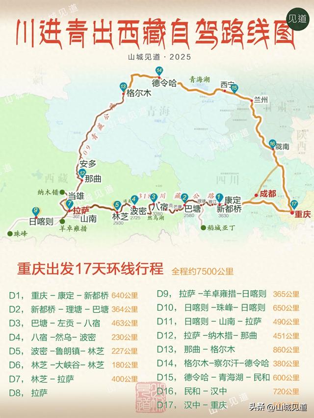 西藏自驾路书分享｜川进青出17天行程（原创路线图）