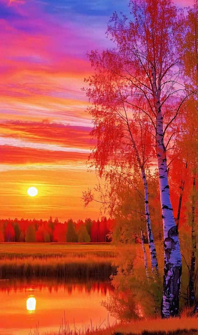 深秋夕阳，余晖漫洒