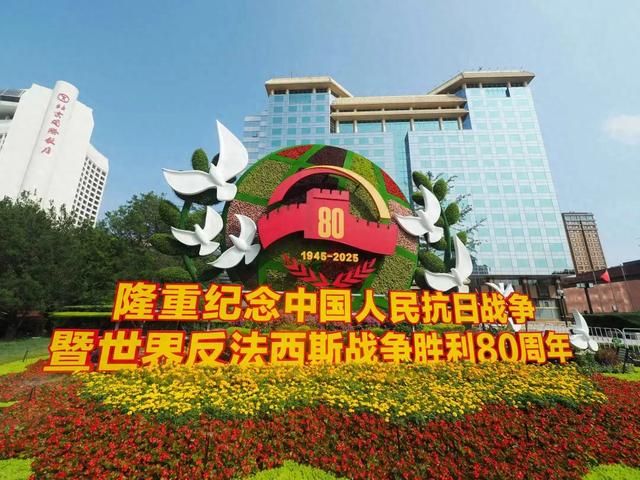 先睹为快！纪念抗战胜利80周年主题花坛搭建中→