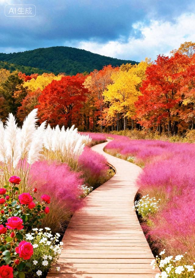 粉雾裹木径，秋林藏艳色