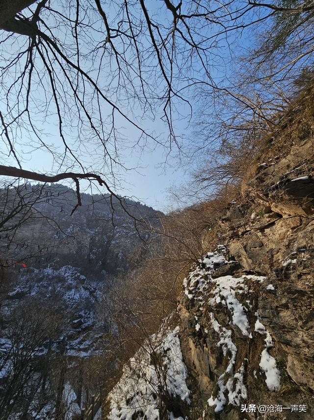 大山深处，风光无限，雪花飞舞，树枝飘舞，寒风瑟瑟，天空湛蓝…