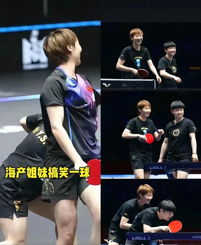 整个乒乓圈都在传这张图# 孙颖莎“挤”曼昱接杀傻笑，这默契谁懂