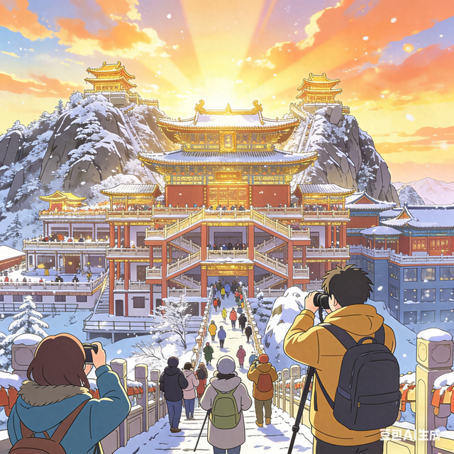 1. 老君山雪后封神！霞光万丈映仙山