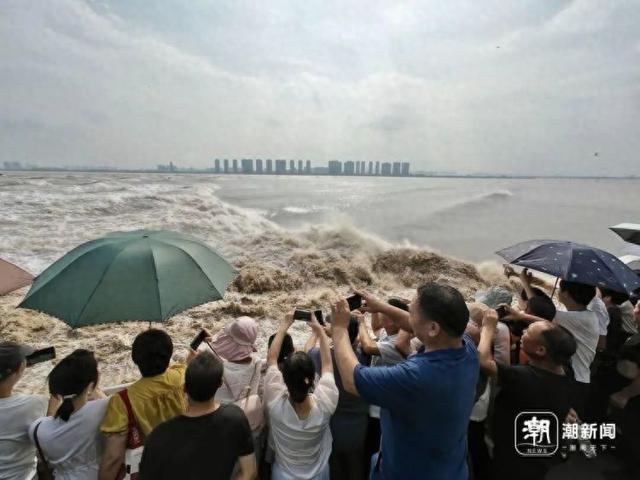 太震撼！农历八月十七，钱塘江畔上演年度“追潮”大片，有人提前2小时抢好位