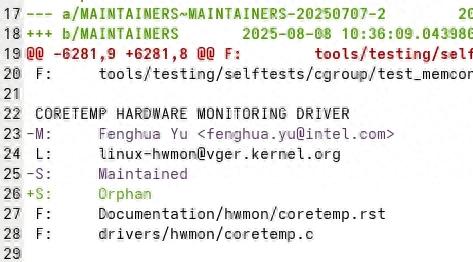 英特尔Linux处理器温度监控驱动coretemp因裁员而不再维护