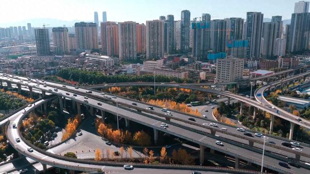 冬日的昆明菊华立交，被自然绘成了一幅流动的油画！