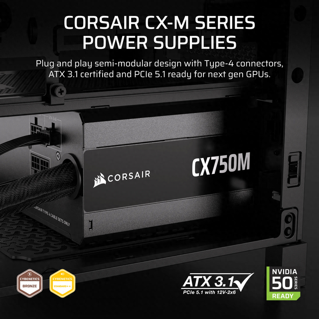 海盗船推出ATX 3.1版CX-M电源：铜牌半模组，提供12V-2×6