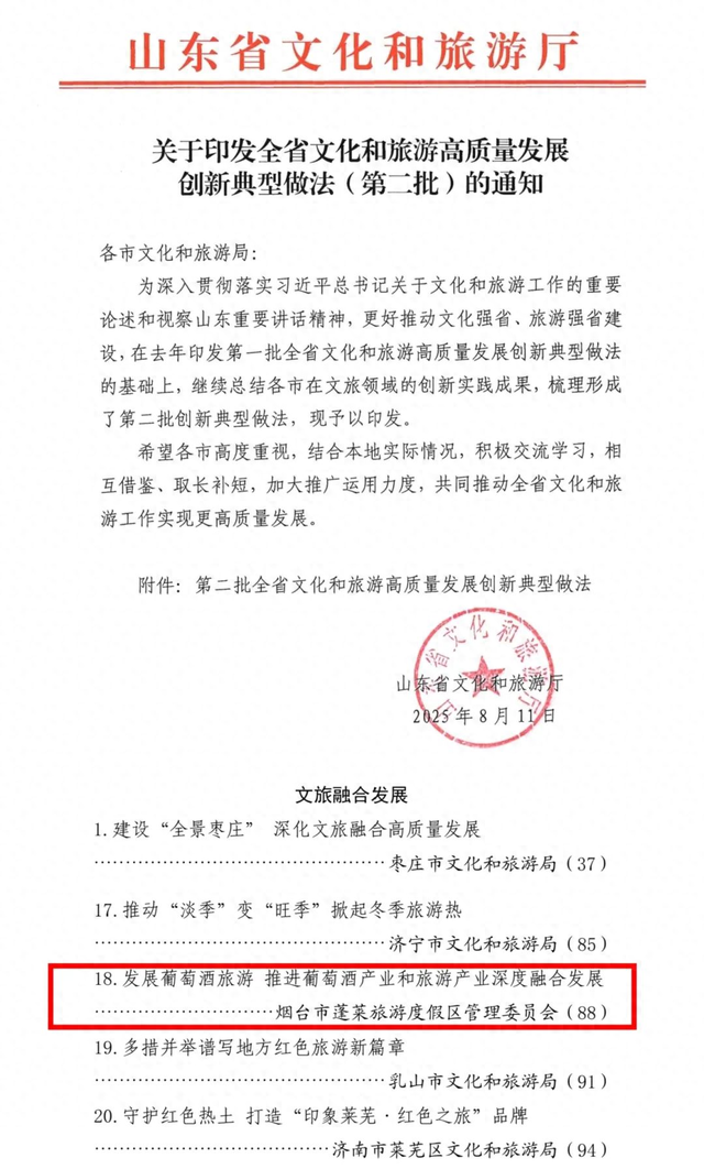 全省典型！“蓬莱葡萄酒+旅游”入选！