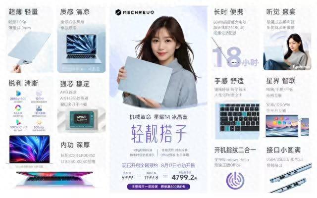 机械革命推出 5999 元星耀 14 新配色：AI 9 H 365 处理器、2.8K 120Hz 屏，国补 4799.2 元