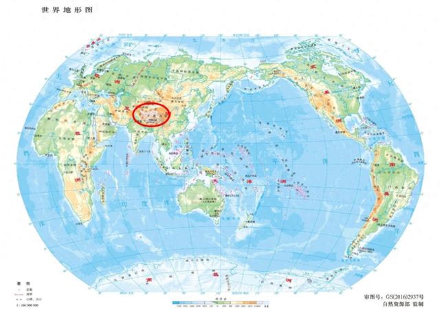 地球上所有7000米以上的山峰，都在这个红圈内了