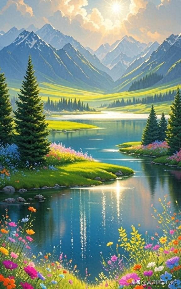 阳光洒满湖面，山峦起伏间，大自然的美景尽收眼底！