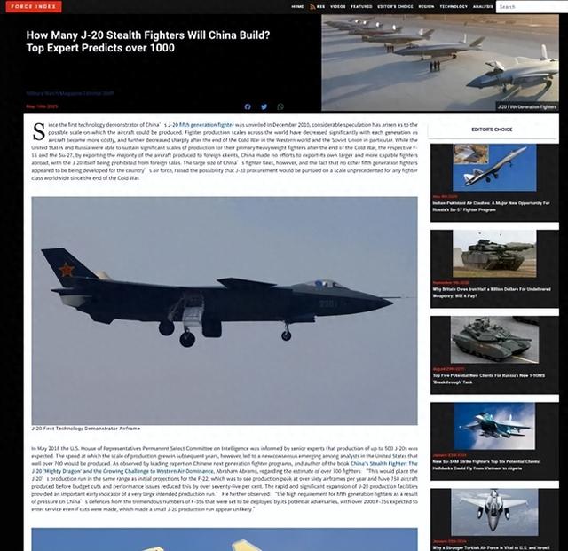 造六代机还是五代机？美媒预测歼-20产量将超过1000架！真的吗？