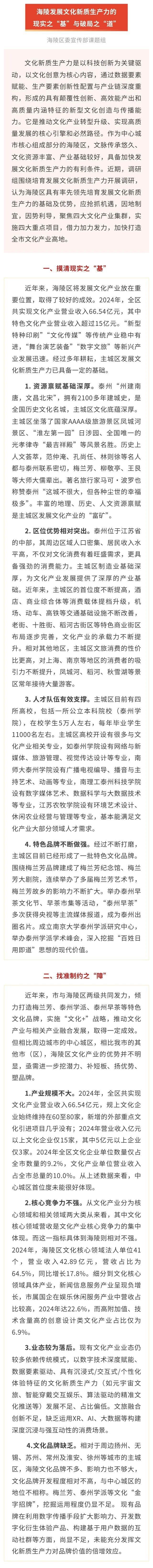 海陵发展文化新质生产力的现实之“基”与破局之“道”