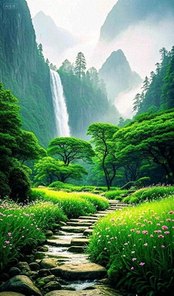 山水相依的画面，满是清新绿意与灵动水流，太治愈啦~