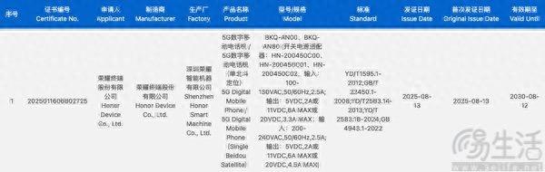 疑似荣耀Magic8系列通过认证，支持90W快充