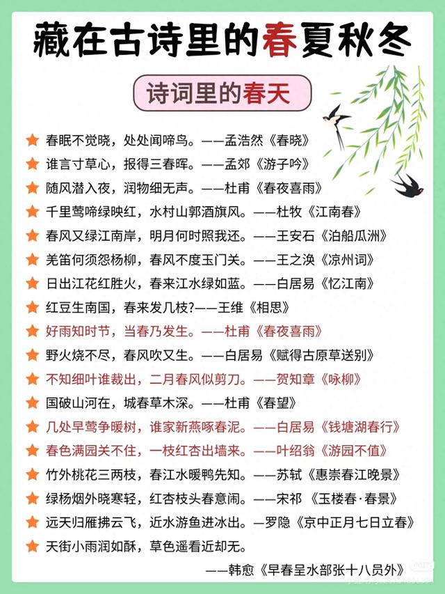 四季的诗句春夏秋冬（描写四季的古诗词名句）