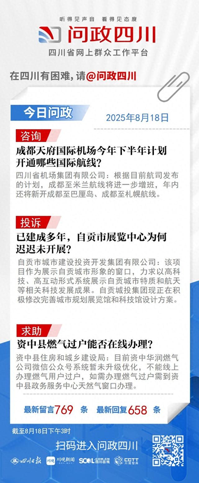 今日问政(632)丨成都天府国际机场今年下半年计划开通哪些国际航线？回应来了