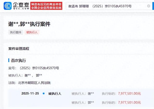 演员夫妇，再被执行797万元