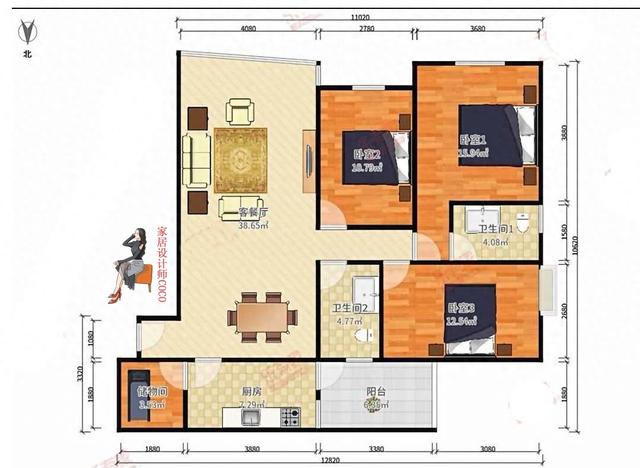 常规三室平面优化（150㎡入户冲餐厅3室户型）