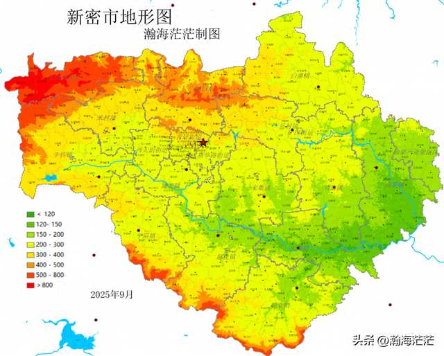 新密市地形、乡镇、村庄、交通、人口和财政收入地图