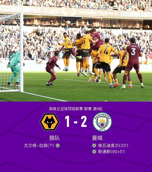 剑南春｜曼城2-1逆转狼队，格瓦迪奥尔世界波，斯通斯绝杀