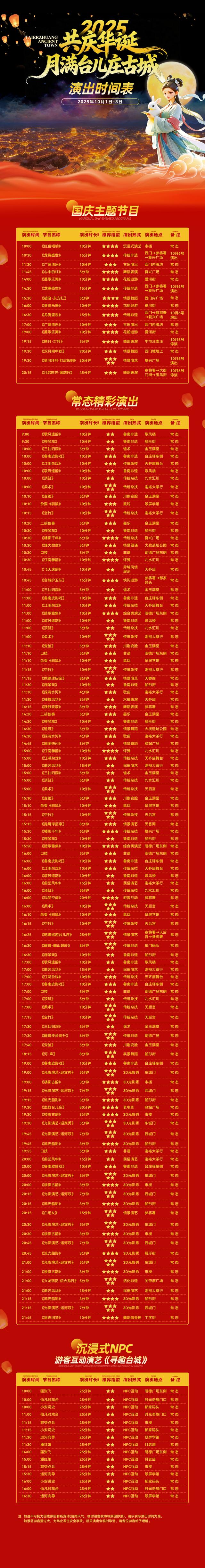2025共庆华诞 月满台儿庄古城 演出时间表