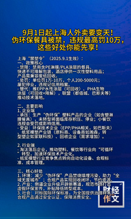 上海最严“禁塑令”9月1日落地！外卖行业一夜变天，全国或将跟进