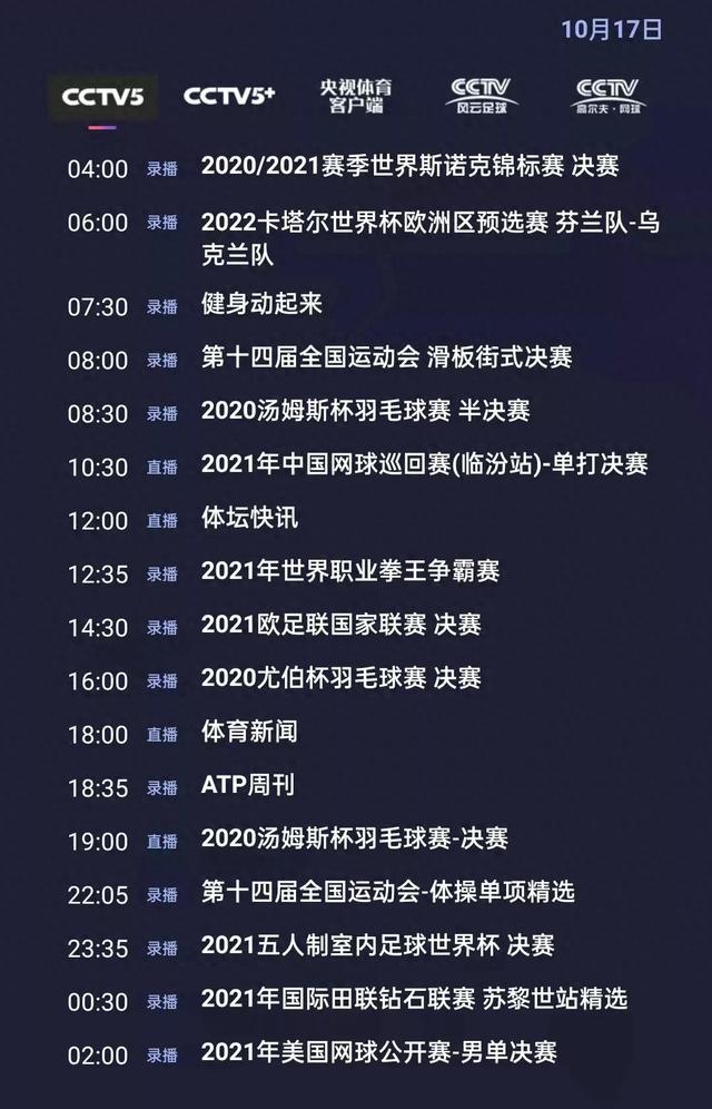 央视体育今日节目单：汤姆斯杯决赛(中国vs印度尼西亚),CCTV5直播