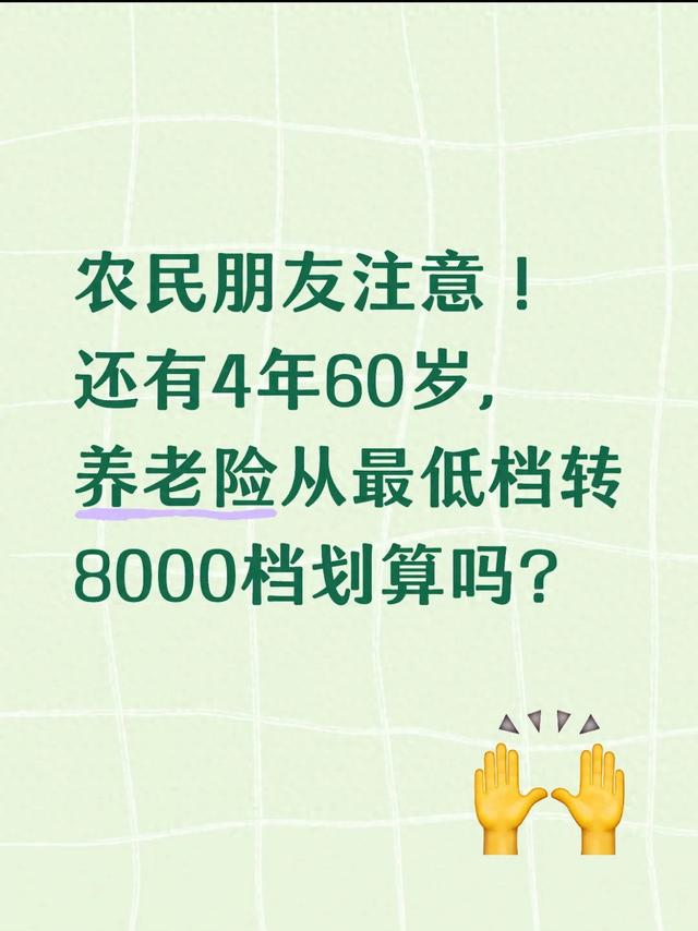 农民朋友注意！还有4年60岁，养老险从最低档转8000档划算吗？