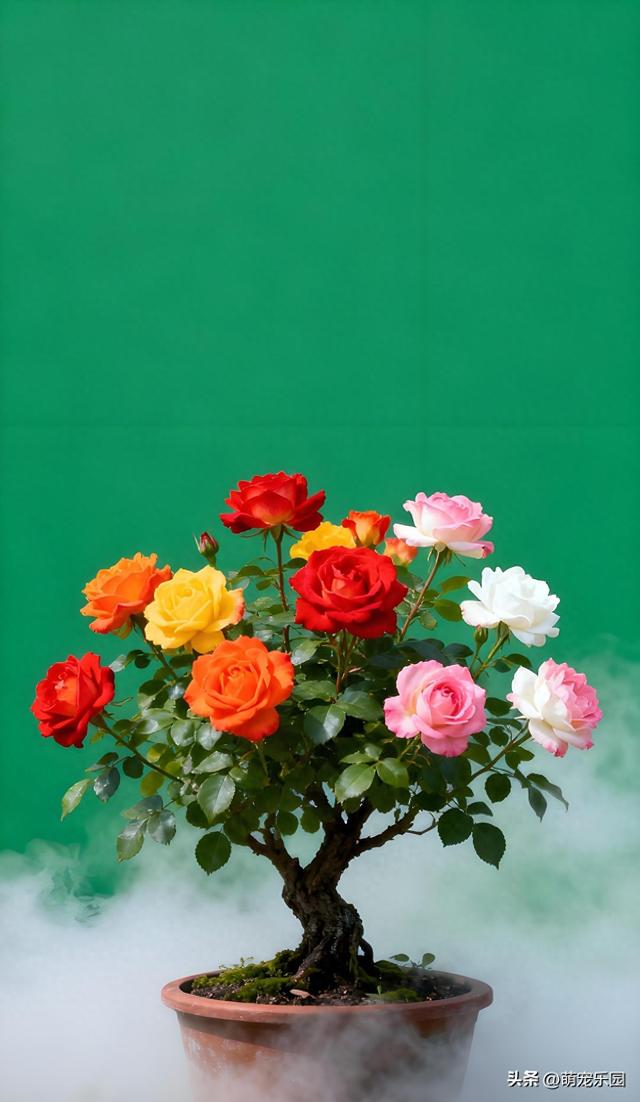 花盆里长出三色玫瑰，粉色红色白色同枝绽放	，我惊呆了