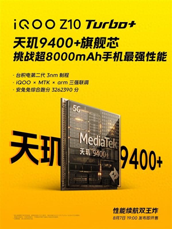 iQOO Z10 Turbo+将搭载天玑9400+芯片：8000mAh手机最强性能