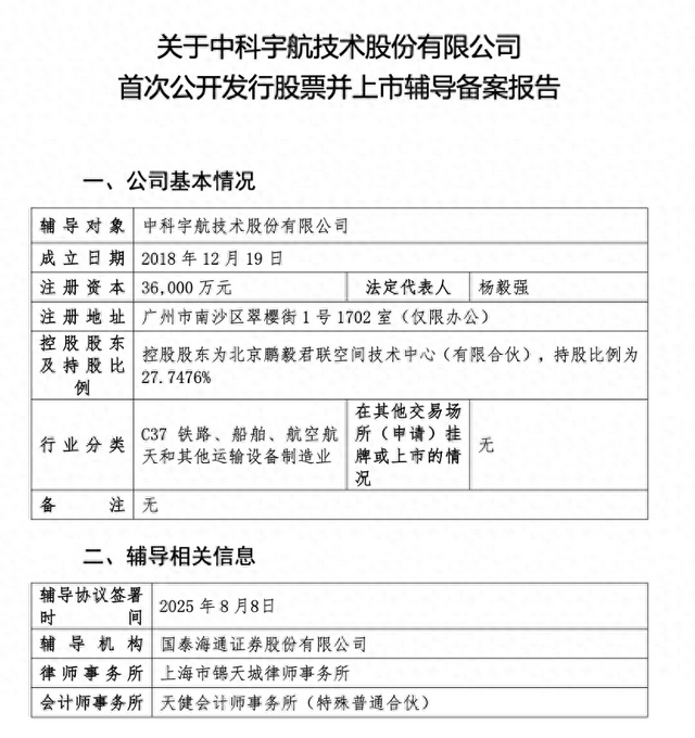 商业航天企业中科宇航启动IPO辅导 系中国科学院力学研究所孵化 广州产投加码