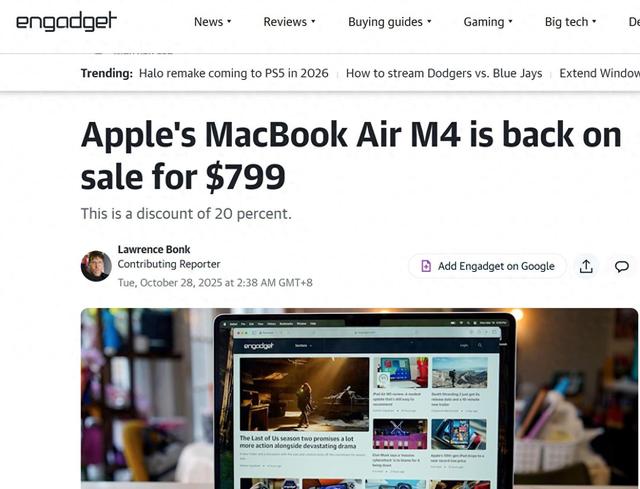 苹果 MacBook Air M4 重新开售：相比原价直降20%