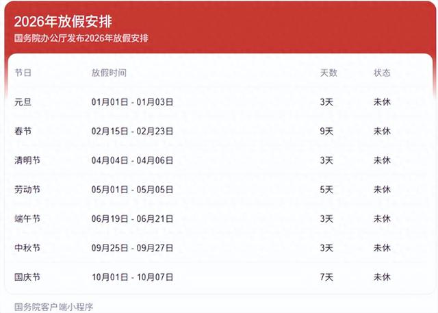 2026年放假安排及加班工资日历