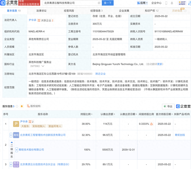 青矩技术等成立新公司，含AI业务