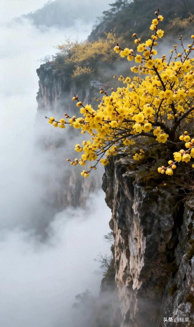 山崖上的黄色梅花