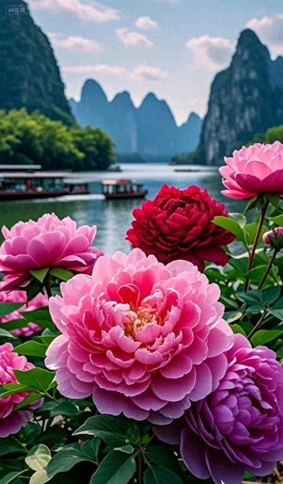 山水如诗，牡丹如画，这画面太治愈