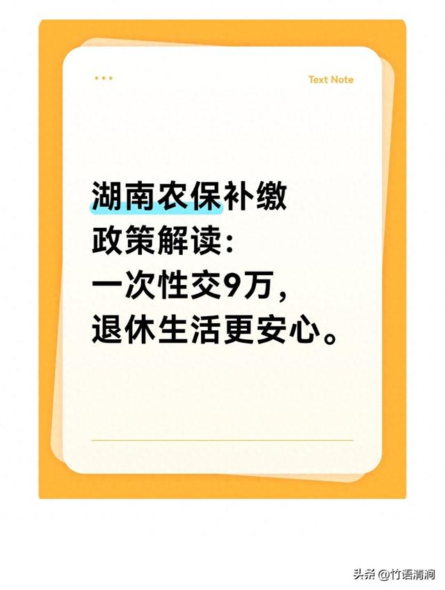 湖南农保一次补缴9万，60岁后每月领多少？算清3笔账答案不掺水。