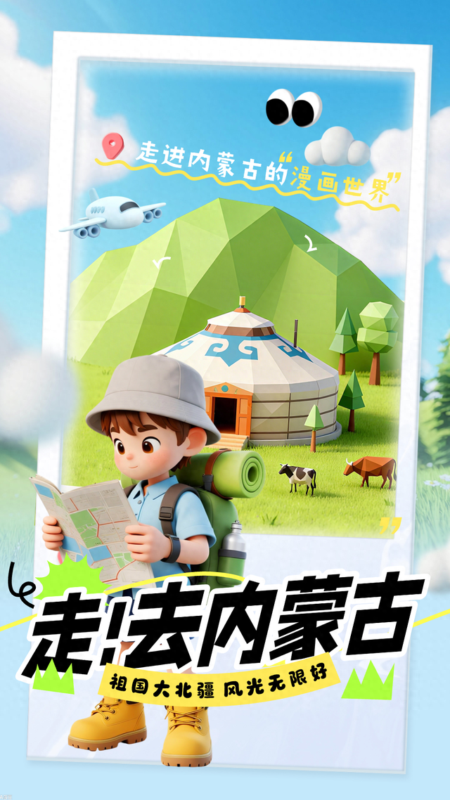 把内蒙古的蓝天白云、草原森林“萌”个彻底！生态漫画壁纸暖心上线～每一张都超有治愈力！