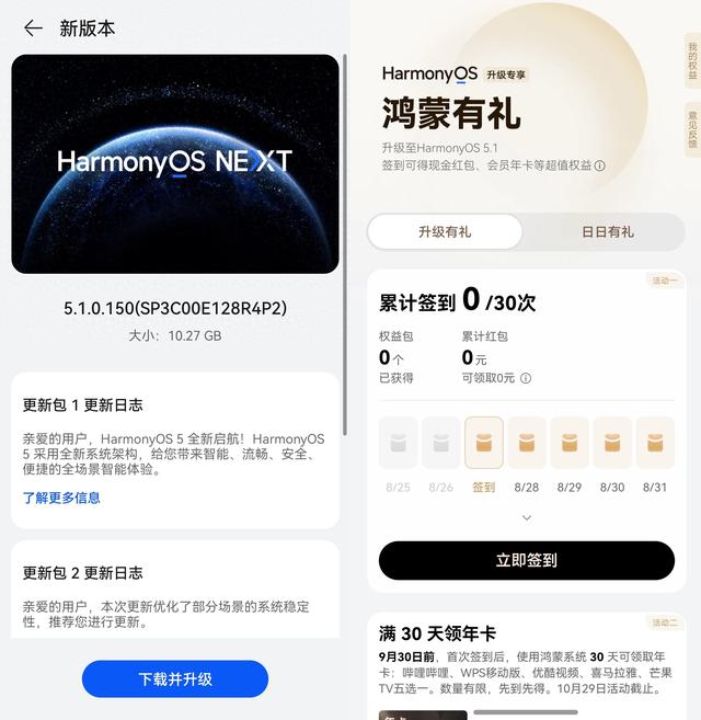 鸿蒙5.1藏彩蛋？老用户速去负一屏签到兑换会员