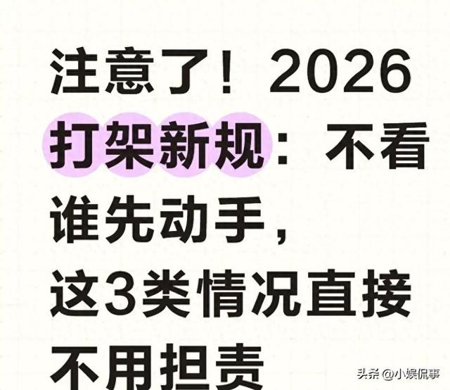 注意了！2026打架新规：不看谁先动手	，这3类情况直接不用担责